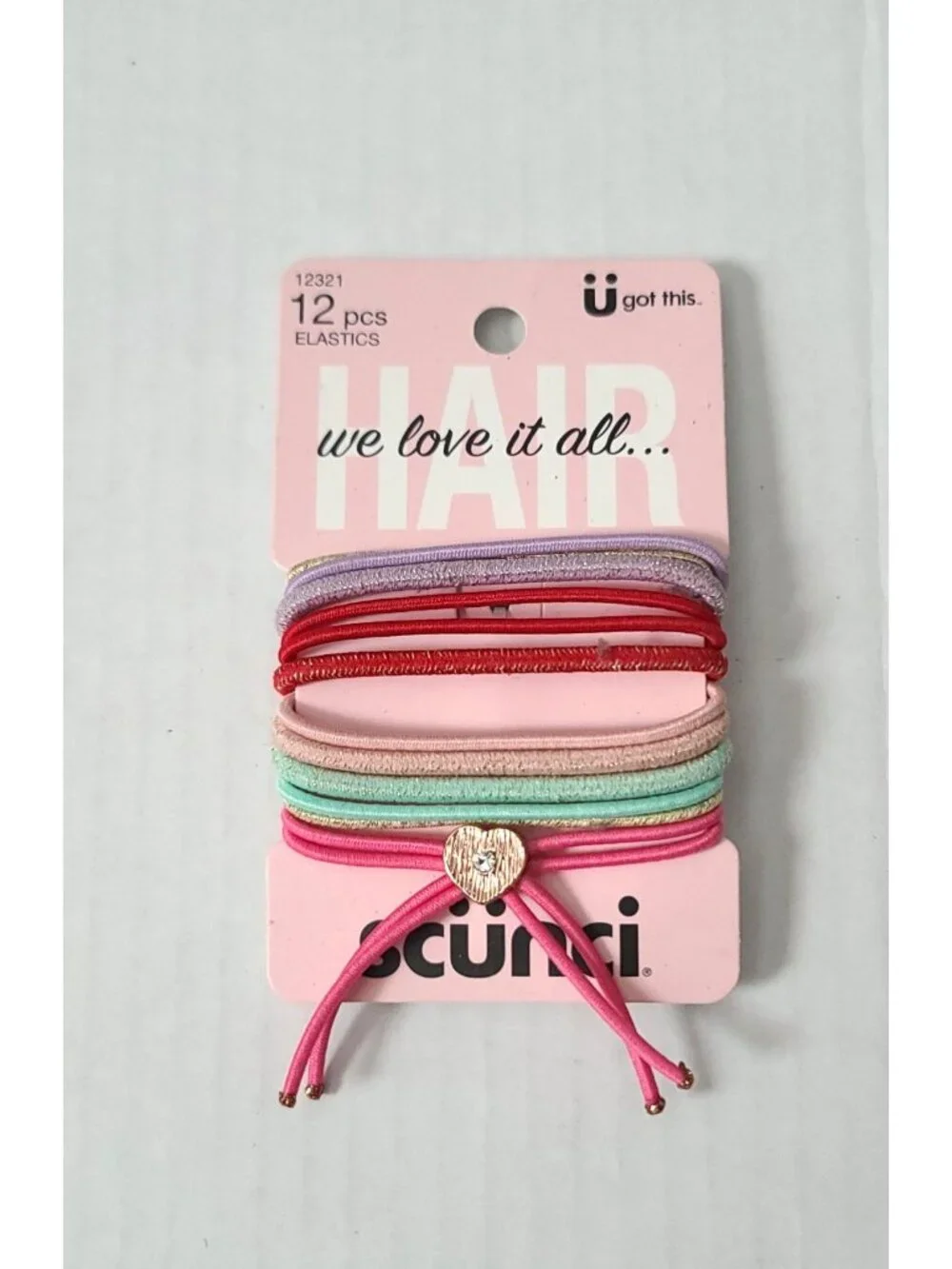 Scunci Mixed Lot 6pc Mini Heart Jaw Clips, 10pc Snap Clips, 12 pc Elastic NEW